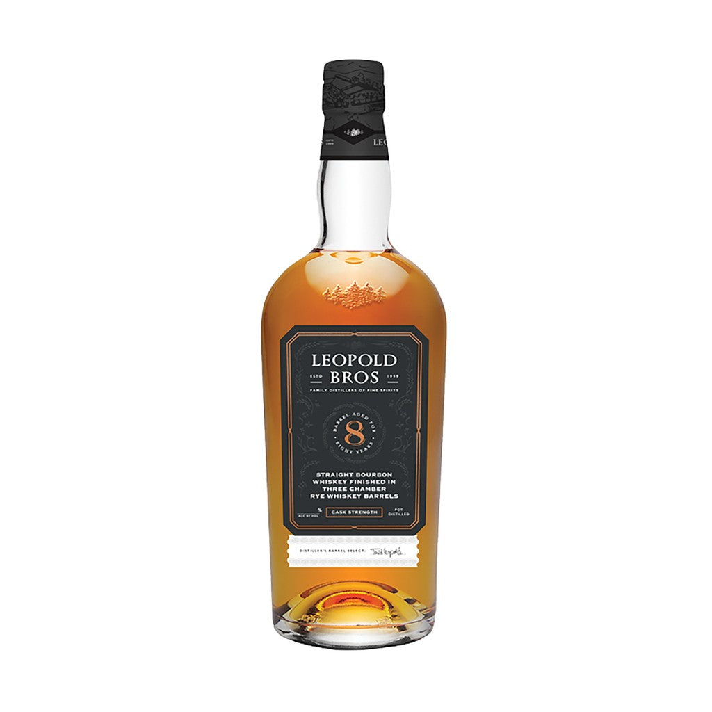 LEOPOLD BROTHERS 8 YEARS OLD CASK STRENGTH STRAIGHT BOURBON WHISKEY FINISHED IN THREE CHAMBERS RYE BARRELS